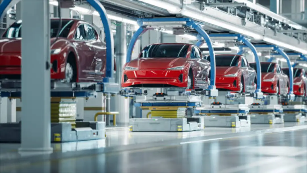 electric vehicle in assembly line